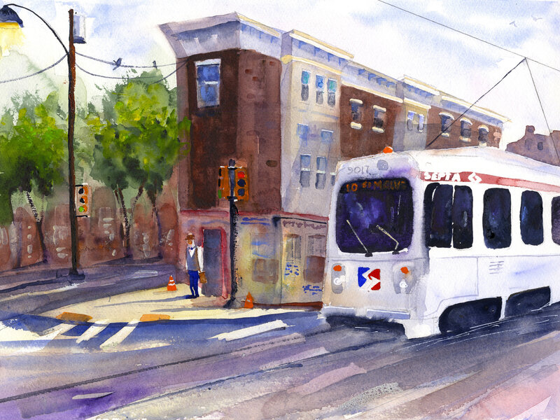 Philadelphia Septa Bus Watercolor