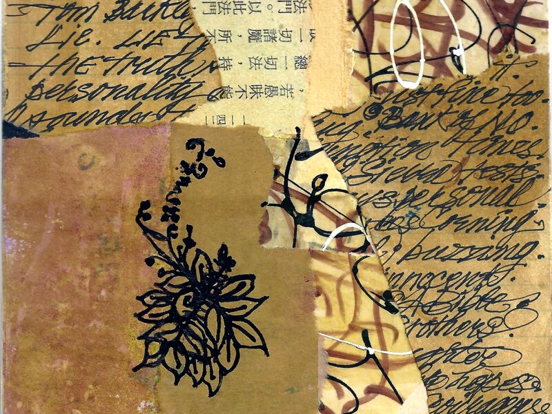 Collage, mixed media mounted on 6"X6" wood panel