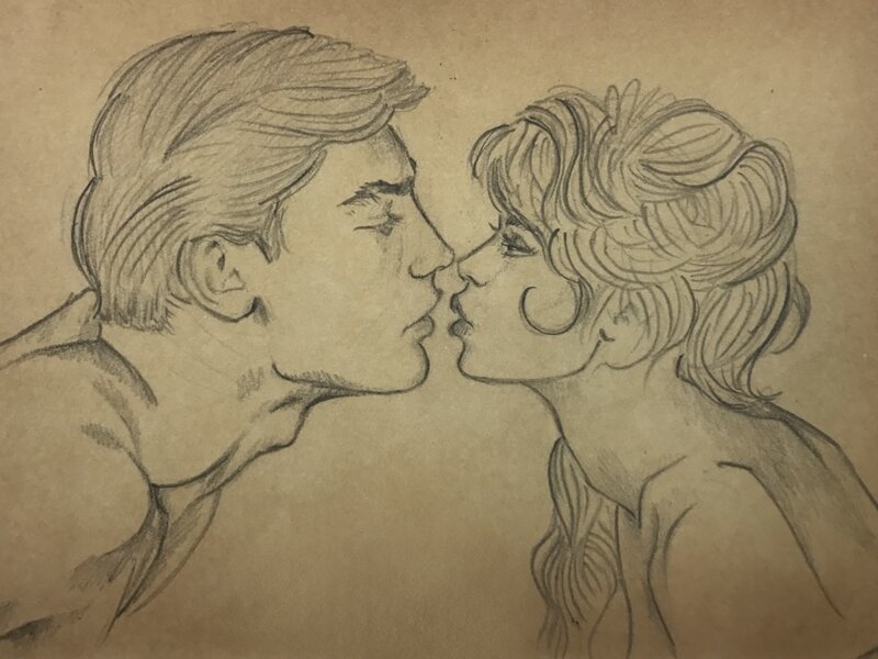 Kissy Kiss, Graphite Portrait Drawing on Card Stock
