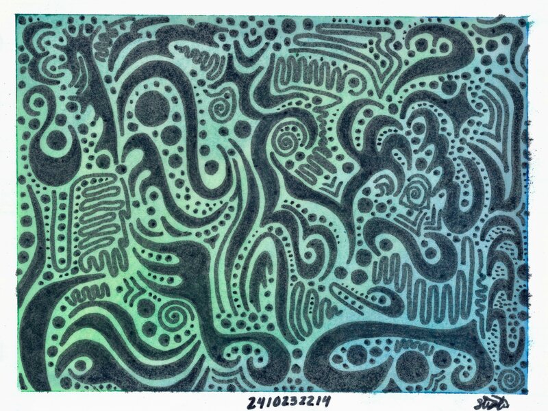Geometric line art with a blue-green colored background