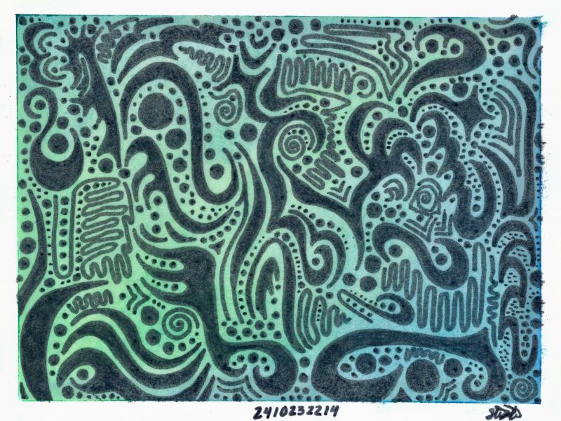 Geometric line art with a blue-green colored background