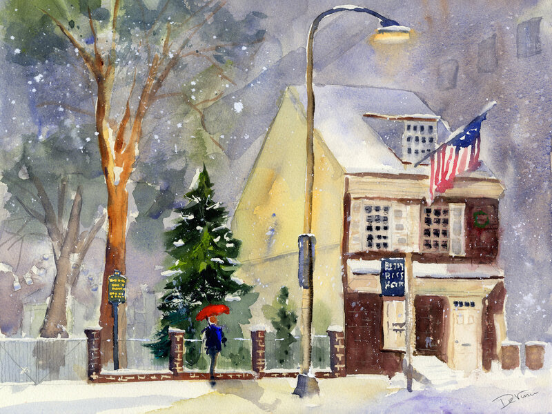 Philadelphia's Betsy Ross House Watercolor
