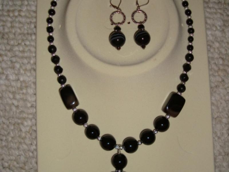 Black Agate Stone Jewelry Set #2