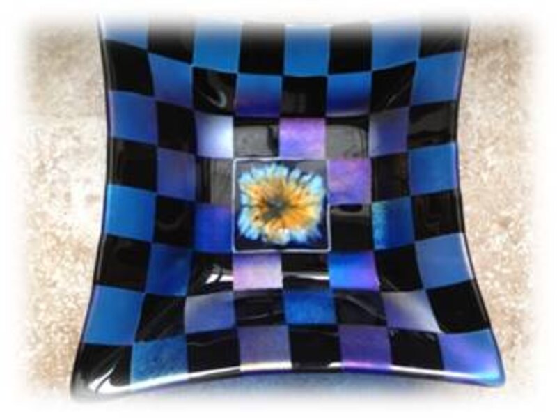 Blue Irid Bowl with Flower