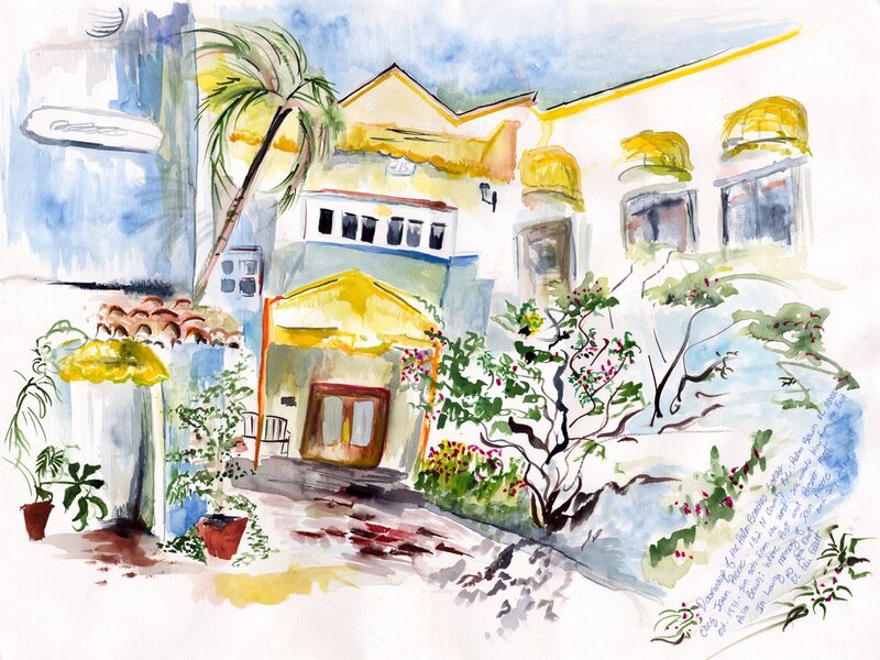 Chez Jean Pierre No. 2 is a watercolor in the Palm Beach Memories Series.