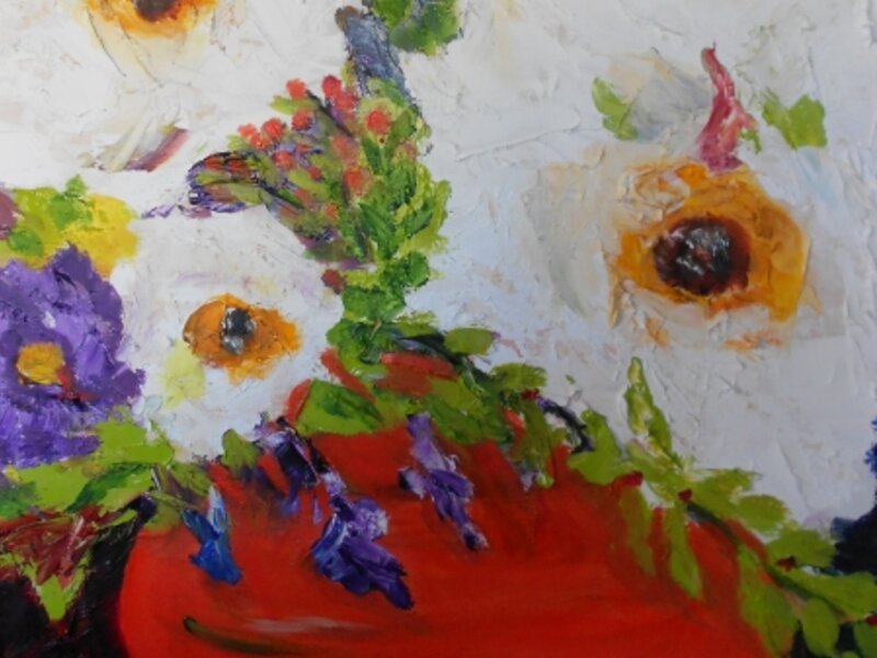 Red Pot of Flowers