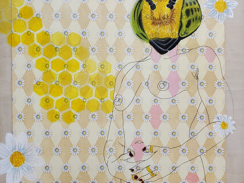 Deborah mixed media painting on board 12" X 12"