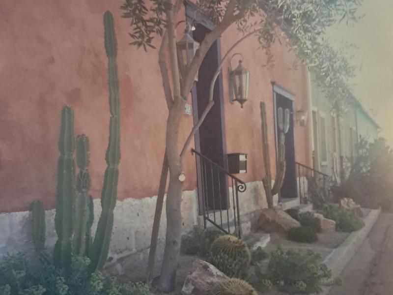 Photo on canvas, Traditional Tucson adobe entry doors. Oranges, greens, fading light.