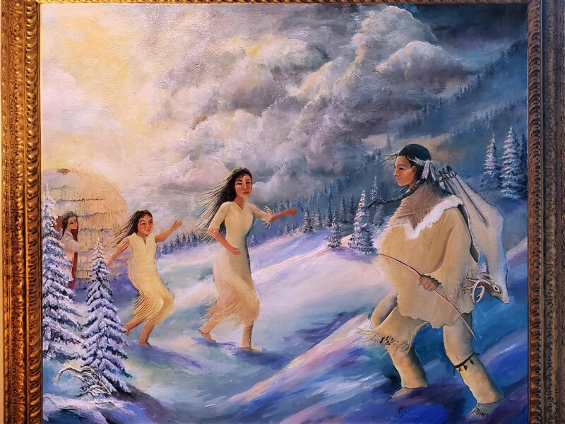 The Father has survived the Mountain Storm and his wife and children run to meet him at sunrise