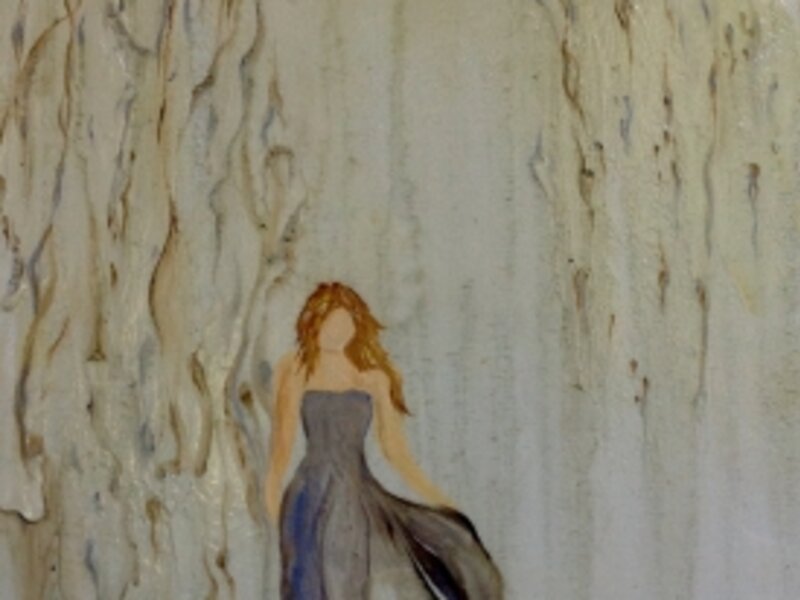 exquisite oil painting of woman and willow tree