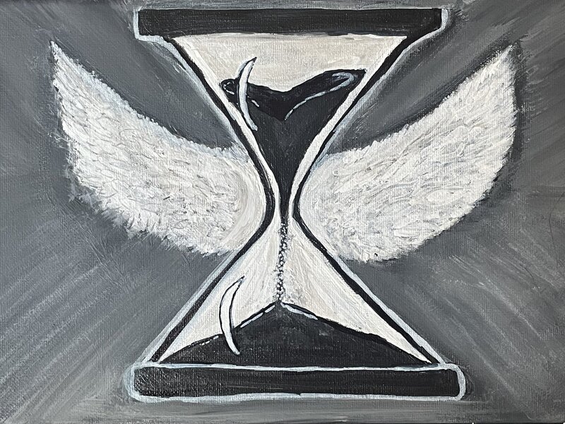 hour glass with wings 