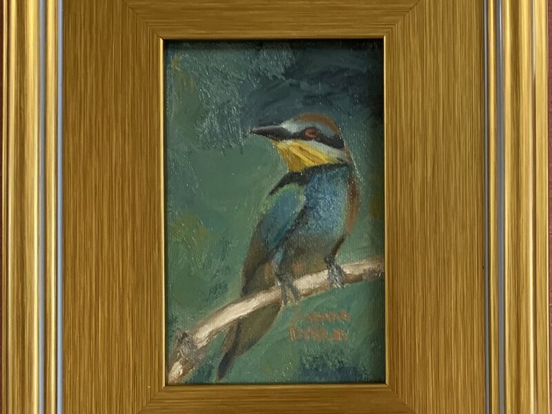 Oil painting of blue and green bee eater bird