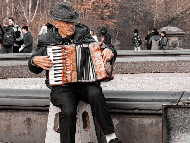 Man playing accordion in Central Park 