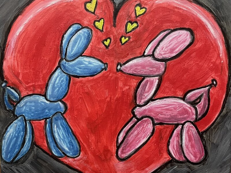 Ballon dogs fall in love at first sight 