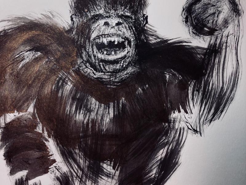 "Kong". India Ink painting with big paintbrush, 2019.