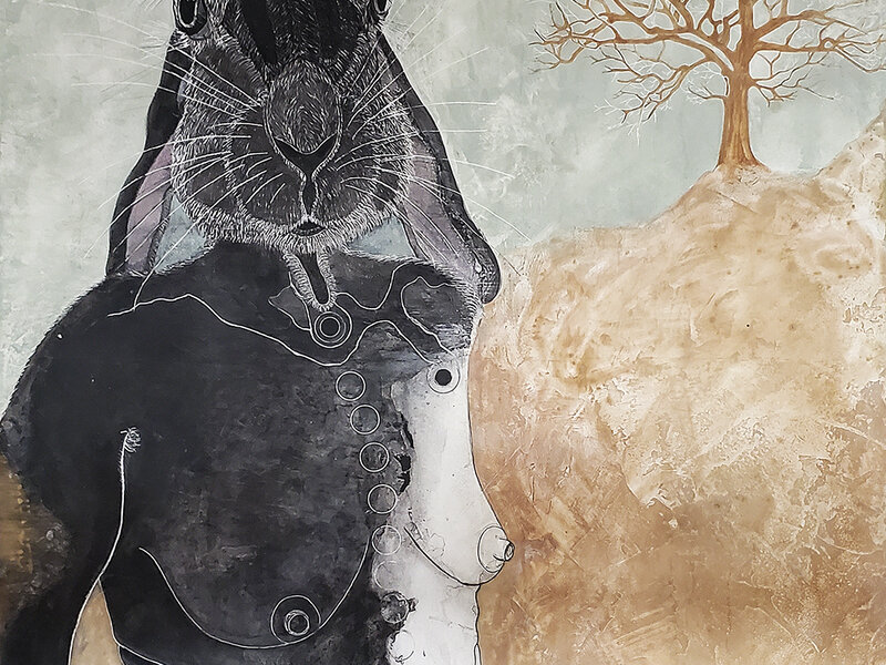 Title Inanna 24" X 36"  Mixed media on board https://elizabeth.criger.com https://www.instagram.com/elizabeth_criger_art