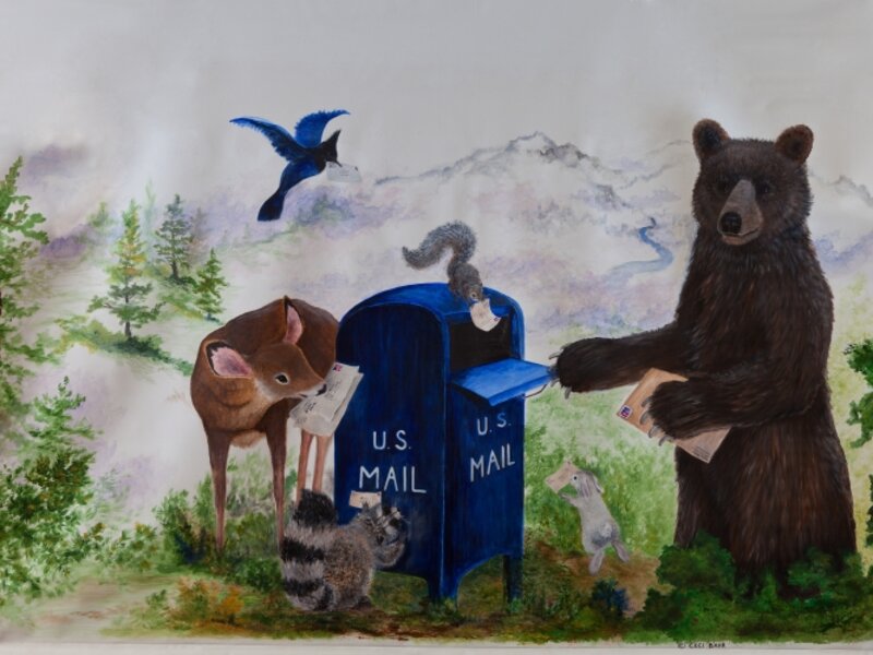 Mural for Post Office service window screen