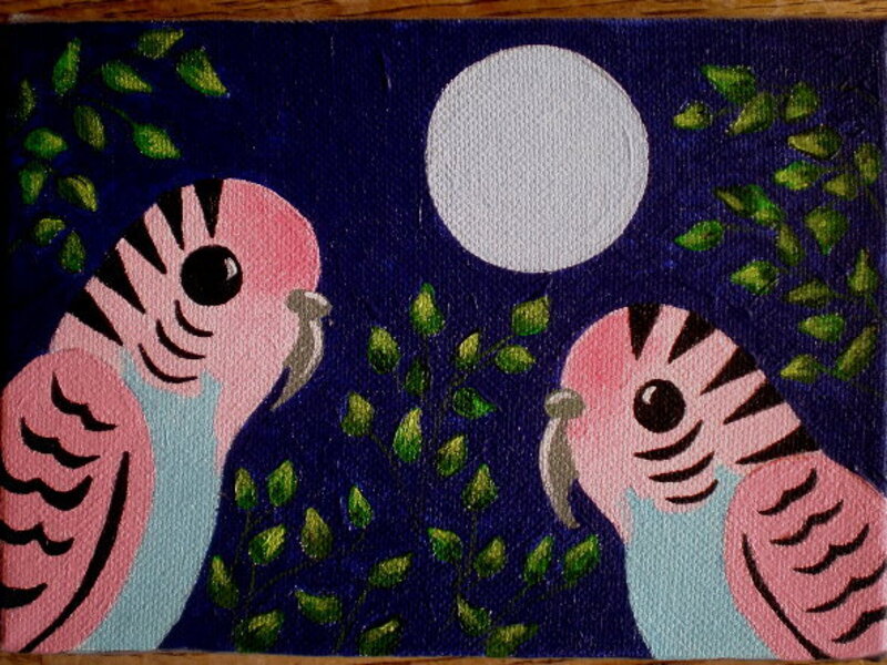 Two Budgies Groovin' 'Neath the Pale Moonlight