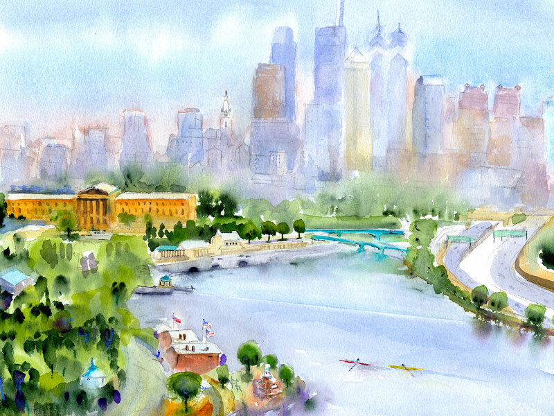 Skyline of Philadelphia watercolor