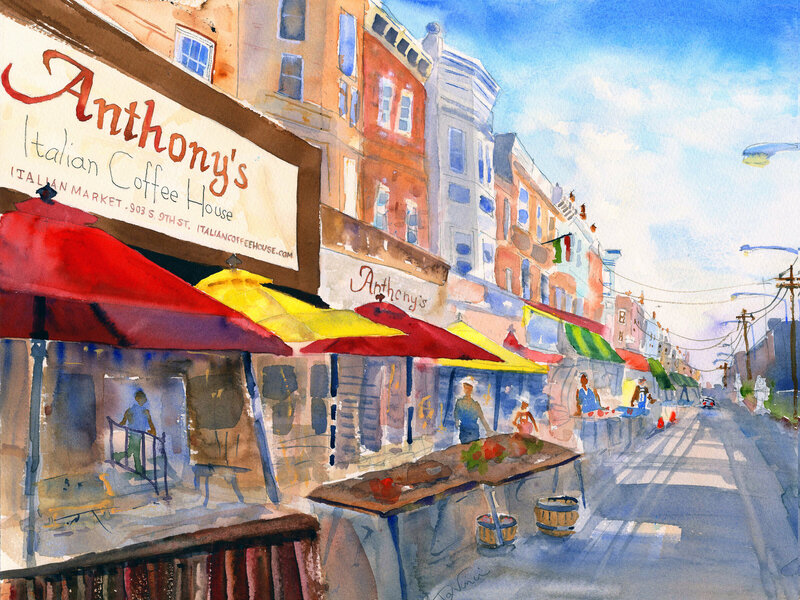 Philadelphia Italian Market Watercolor Painting