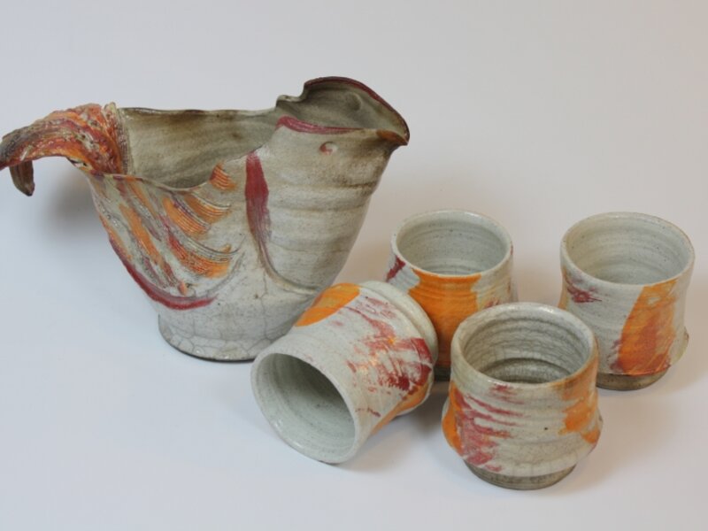 Raku Hen Pitcher and Cups Set