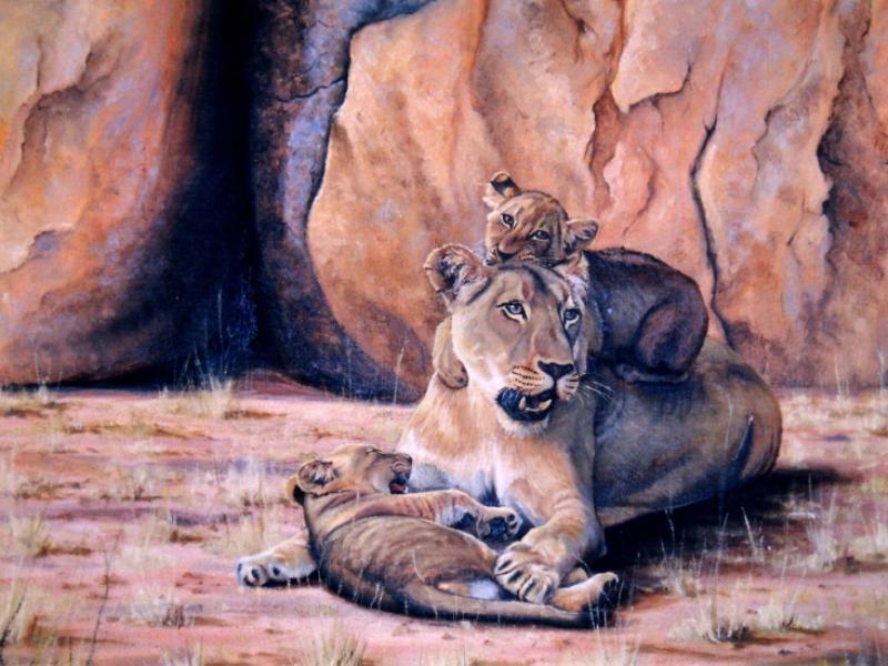 Lion mother and cubs