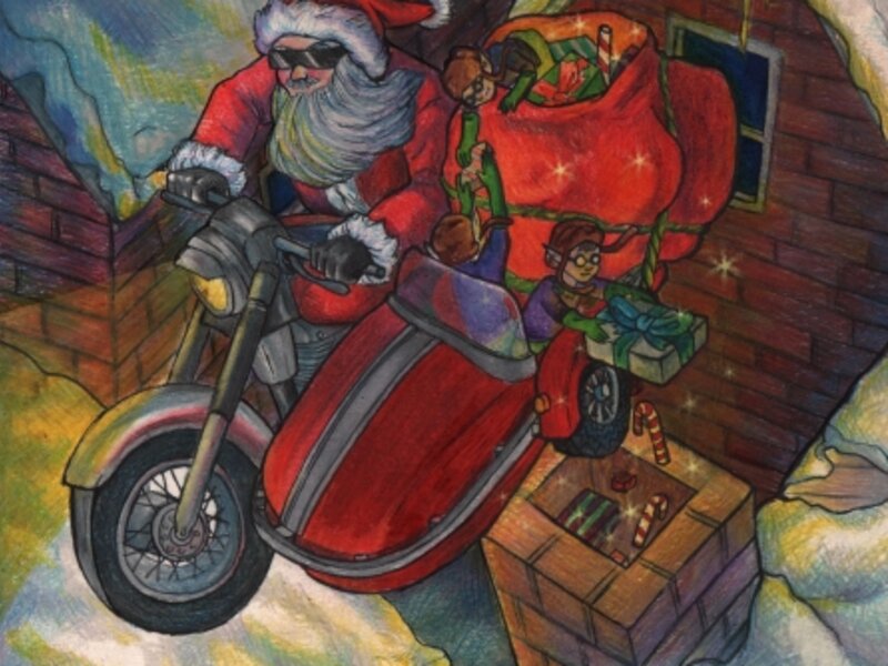 Santa, Christmas,  Motorcycle, Seasons, Red, Elf, Magical, Cool 