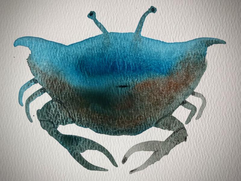 "Soul Crab". Painting in gouache, September, 2024