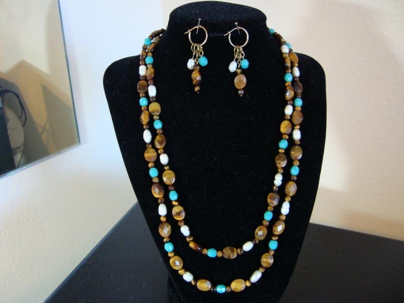 Fresh Water Pearls, Turquoise and Tigers Eye Jewelry Set