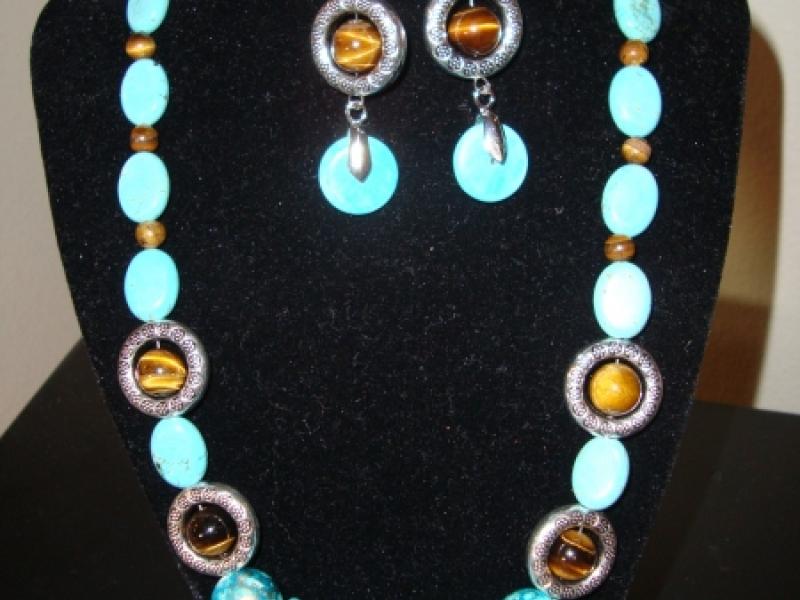 Turquoise & Tigers Eye Stone Jewelry Set