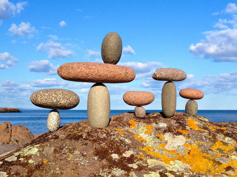 A family of five balanced rock sculptures