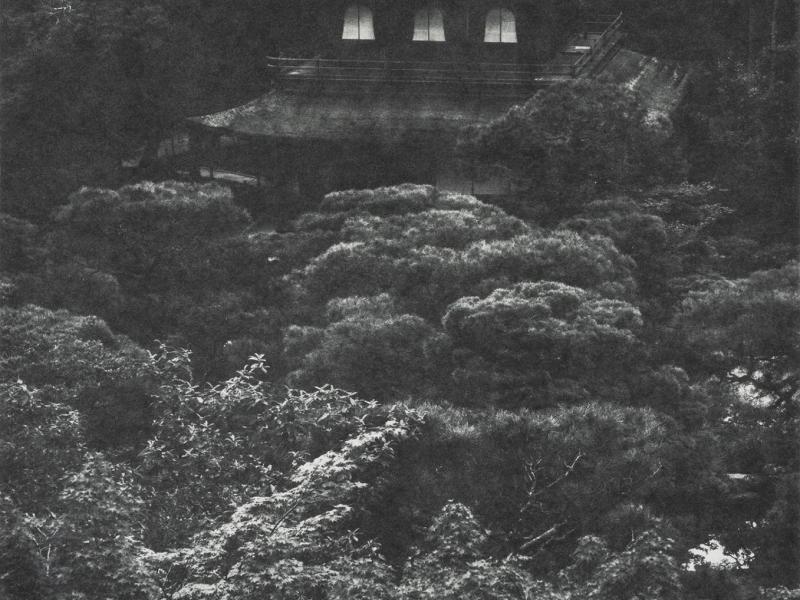 A photogravure print of Ginkakuji temple in Kyoto.