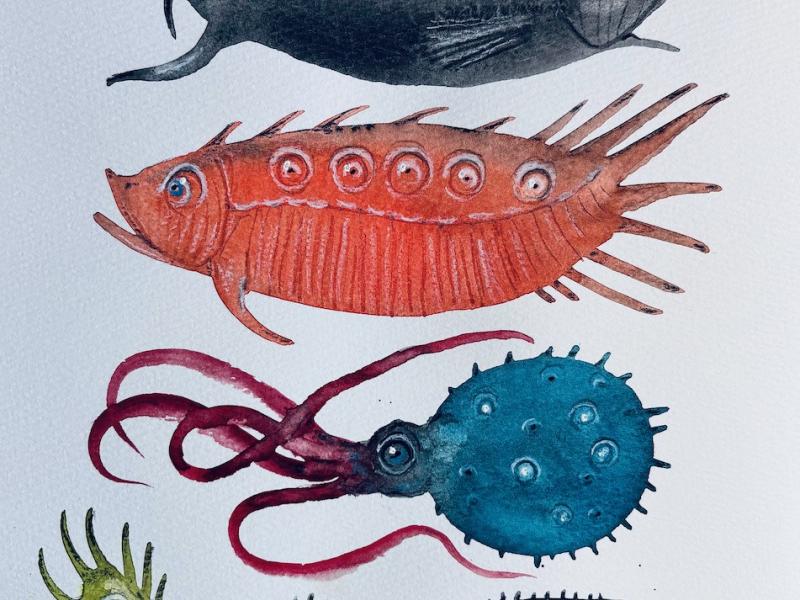 Painting in Gouache and colored pencil, August, 2025.