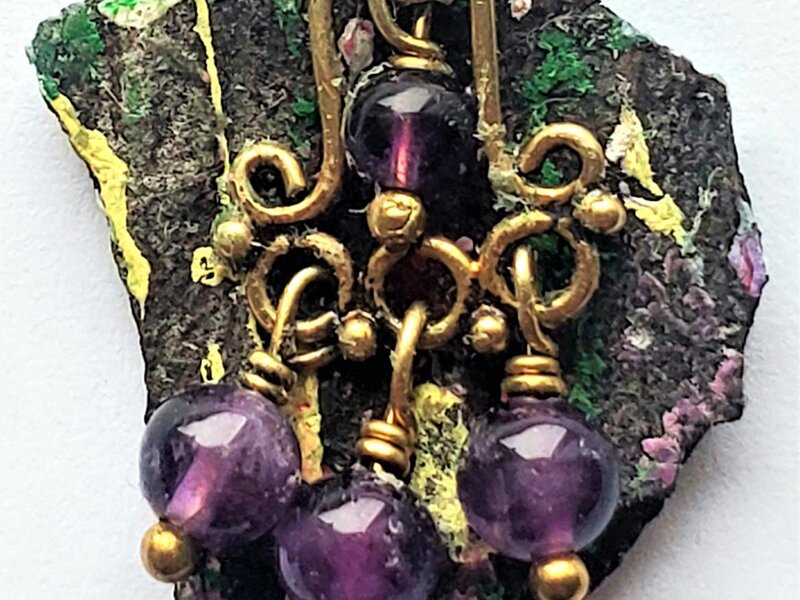 A tree bark fragment, acrylic & jewelry. Published in Nightingale and Sparrow's 'Crystalline' issue, winter 2023