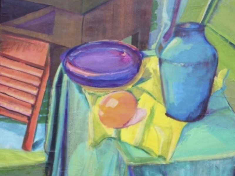 oil painting, bright colors with aqua