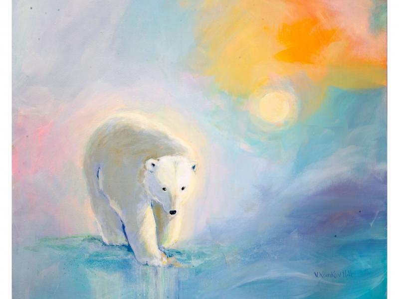 Polar bear walks on thin ice