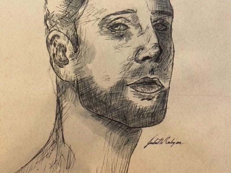 Ballpoint pen was used to draw out the shape of the model, and water was used to blend these lines 