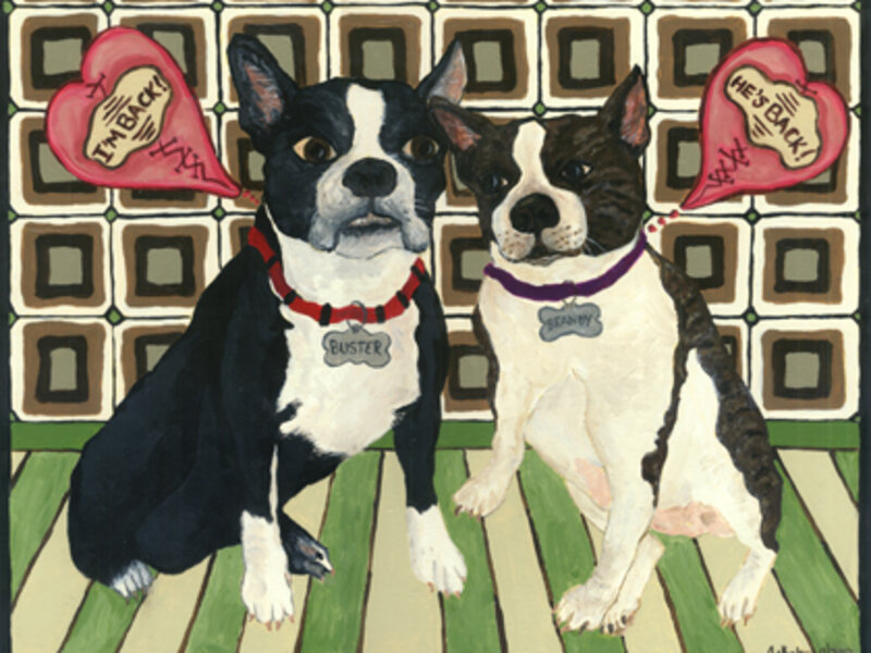 Painting of Buster and Brandy, two Boston Terriers