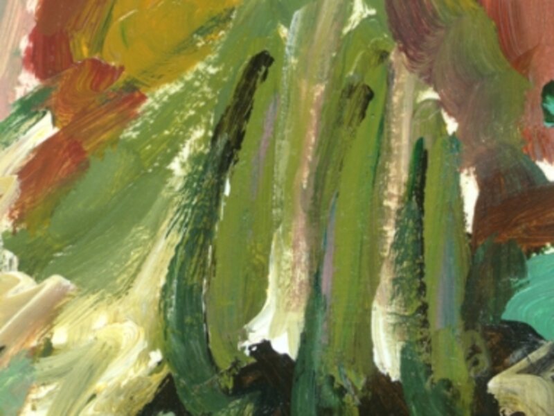 painting of trees along the sugar mill road on Maui