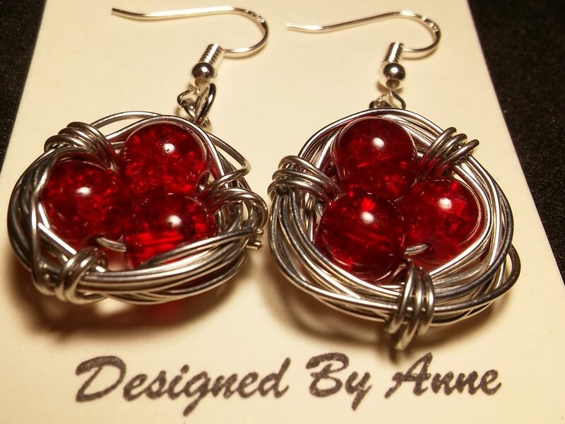 Glass Beads Bird's Nest Wire Works Earrings