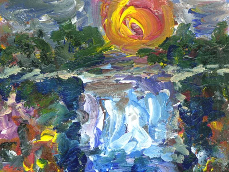 Acrylic on paper of a Nahiku sunset, Maui
