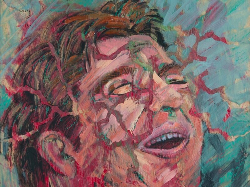 Oil And Cold Wax Portrait, Syrian Refugee Art, 11 X 12 Oil Portrait, Portrait On Wood Panel, Red And Teal Artwork, Small Oil Portrait, Impressionist Portrait, Modern Portrait, Figurative Artwork, Expressionist Portrait, Cold Wax Painting