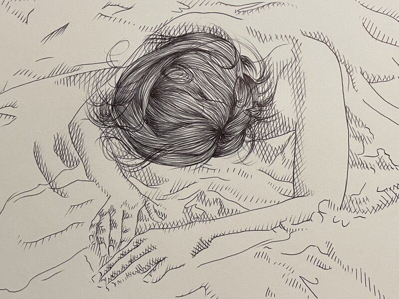 Buried In The Sand, Ink Pen Drawing 9” x 12”