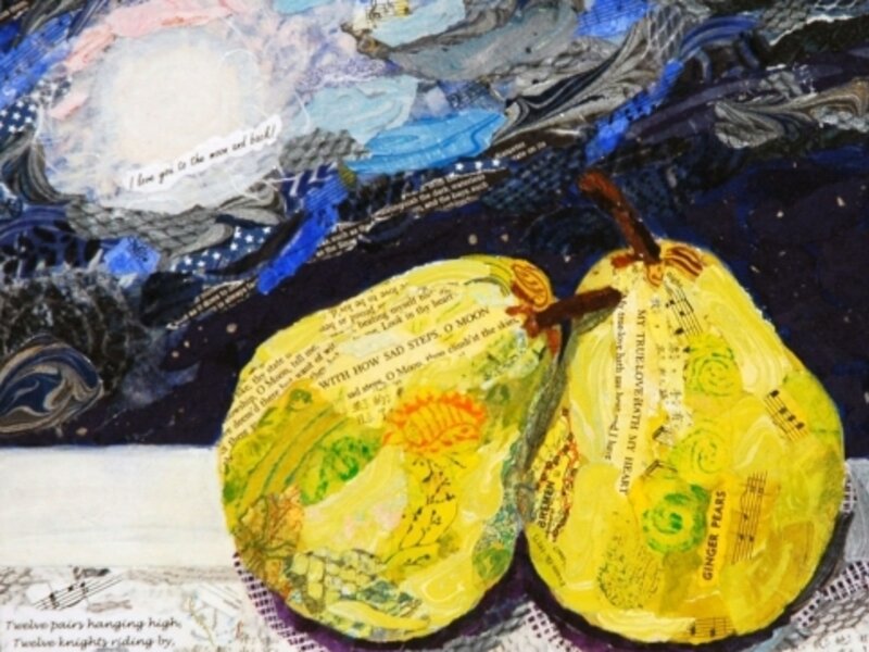 Collage, marbled paper, gelli print, night sky