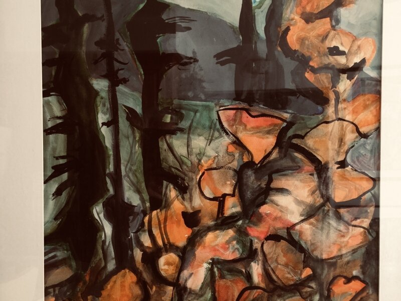 Poppies, Alpine Trees, and Mountains