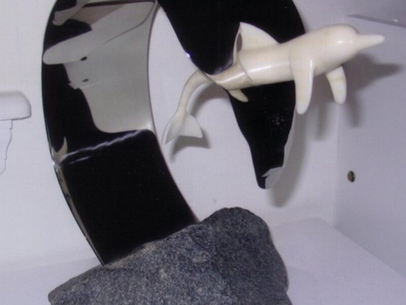 dolphin, wave, metal, stone, marble