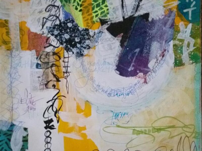 acrylic, pen, ink, abstract, pastel