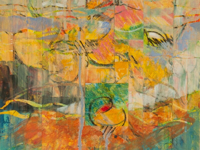 Abstract Landscape, Abstract Collage, Transparent Paint, Oil & Cold Wax Abstract, Teal & Burnt Sienna Abstract, Earth Toned Abstract, Yellow & Blue Abstract, Yellow Green & Blue Abstract, Yellow Green & Pink Abstract, Teal & Watermelon Abstract, Abstract Pastel Collage, Oil & Cold Wax Collage