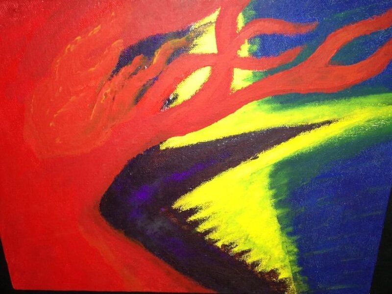 “Feel” by ❤️C. Paint on Canvas piece, no brushes used ~ first made for a skateboard design
