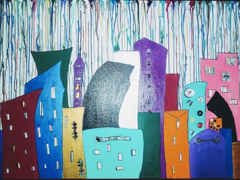 Multi-color, mixed medium, acrylic paint, canvas